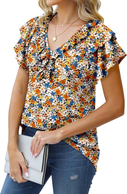 BETTE BOUTIK Womens Tops Summer V Neck Short Sleeve Tunic Shirts Tops Blouses - Image 4