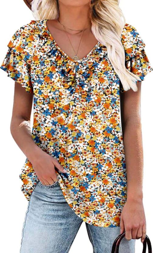BETTE BOUTIK Womens Tops Summer V Neck Short Sleeve Tunic Shirts Tops Blouses