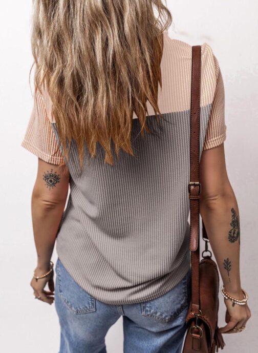 BLENCOT Women Tops Color Block Crewneck Casual Oversized Tshirts Knit Summer Tees Blouse S-2XL - Image 8