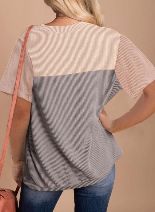 BLENCOT Women Tops Color Block Crewneck Casual Oversized Tshirts Knit Summer Tees Blouse S-2XL - Image 2