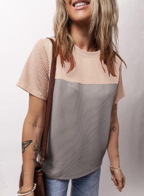 BLENCOT Women Tops Color Block Crewneck Casual Oversized Tshirts Knit Summer Tees Blouse S-2XL - Image 7
