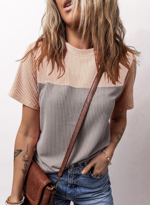 BLENCOT Women Tops Color Block Crewneck Casual Oversized Tshirts Knit Summer Tees Blouse S-2XL - Image 6