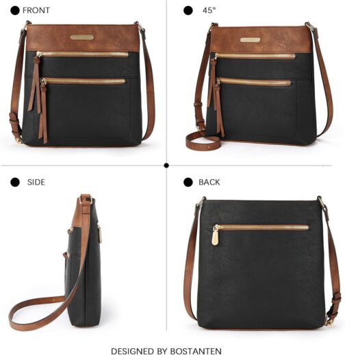 BOSTANTEN Crossbody Bags Purses for Women Trendy Soft Leather Shoulder Handbags with Adjustable Strap Zipper Pocket Medium - Image 6