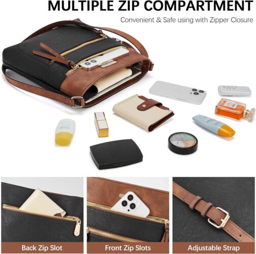 BOSTANTEN Crossbody Bags Purses for Women Trendy Soft Leather Shoulder Handbags with Adjustable Strap Zipper Pocket Medium - Image 4