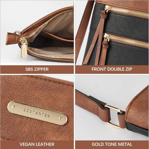 BOSTANTEN Crossbody Bags Purses for Women Trendy Soft Leather Shoulder Handbags with Adjustable Strap Zipper Pocket Medium - Image 3