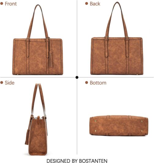 BOSTANTEN Laptop Tote Bag for Women Work Bag Professional 15.6 inch Leather Briefcase Business Office Purse Shoulder Bag - Image 6