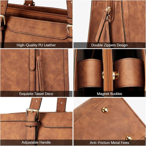 BOSTANTEN Laptop Tote Bag for Women Work Bag Professional 15.6 inch Leather Briefcase Business Office Purse Shoulder Bag - Image 5