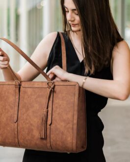 BOSTANTEN Laptop Tote Bag for Women Work Bag Professional 15.6 inch Leather Briefcase Business Office Purse Shoulder Bag