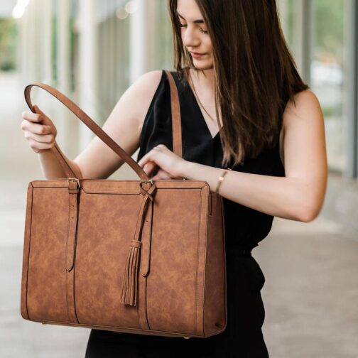 BOSTANTEN Laptop Tote Bag for Women Work Bag Professional 15.6 inch Leather Briefcase Business Office Purse Shoulder Bag - Image 2