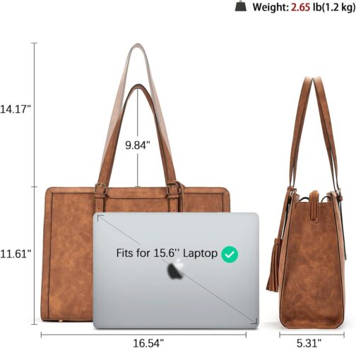 BOSTANTEN Laptop Tote Bag for Women Work Bag Professional 15.6 inch Leather Briefcase Business Office Purse Shoulder Bag - Image 3