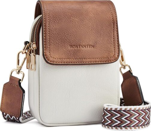 BOSTANTEN Small Crossbody Bags for Women Trendy Leather Phone Wallet Purses Handbags Adjustable Guitar Strap