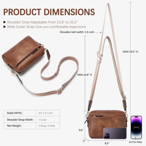 BOSTANTEN Small Crossbody Purse for Women Triple Zip Cell Phone Leather Handbag with Colored Shoulder Strap - Image 3