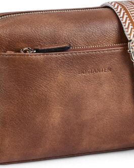 BOSTANTEN Small Crossbody Purse for Women Triple Zip Cell Phone Leather Handbag with Colored Shoulder Strap