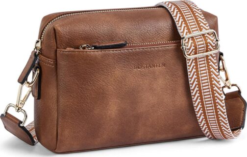 BOSTANTEN Small Crossbody Purse for Women Triple Zip Cell Phone Leather Handbag with Colored Shoulder Strap