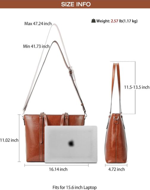 BOSTANTEN Womens Leather Laptop Tote Office Shoulder Handbag Vintage Briefcase 15.6 inch Computer Work Purse - Image 3