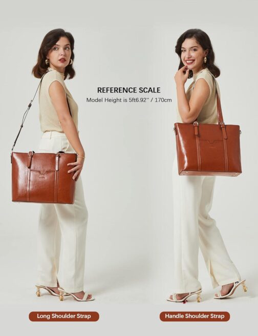 BOSTANTEN Womens Leather Laptop Tote Office Shoulder Handbag Vintage Briefcase 15.6 inch Computer Work Purse - Image 2