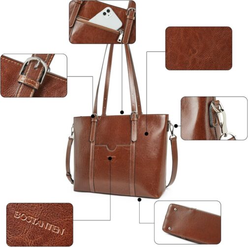BOSTANTEN Womens Leather Laptop Tote Office Shoulder Handbag Vintage Briefcase 15.6 inch Computer Work Purse - Image 7