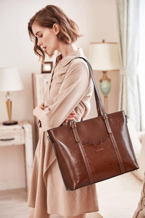 BOSTANTEN Womens Leather Laptop Tote Office Shoulder Handbag Vintage Briefcase 15.6 inch Computer Work Purse - Image 3