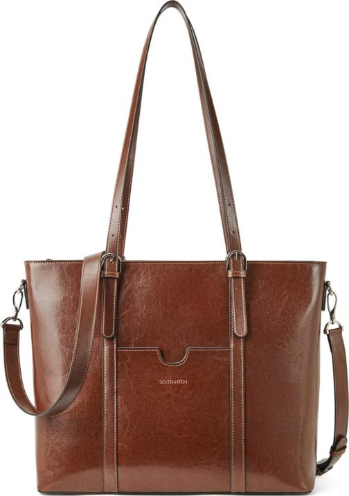 BOSTANTEN Womens Leather Laptop Tote Office Shoulder Handbag Vintage Briefcase 15.6 inch Computer Work Purse