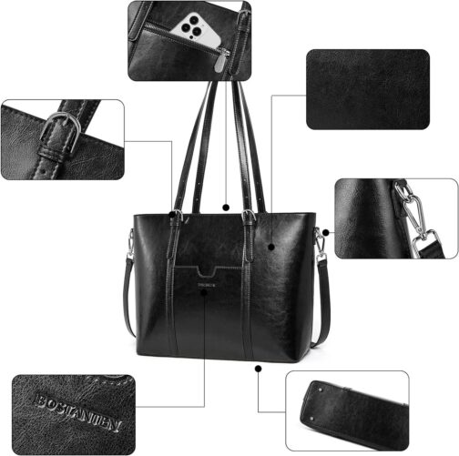 BOSTANTEN Womens Leather Laptop Tote Office Shoulder Handbag Vintage Briefcase 15.6 inch Computer Work Purse - Image 6