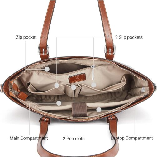 BOSTANTEN Womens Leather Laptop Tote Office Shoulder Handbag Vintage Briefcase 15.6 inch Computer Work Purse - Image 4