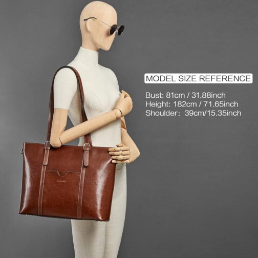 BOSTANTEN Womens Leather Laptop Tote Office Shoulder Handbag Vintage Briefcase 15.6 inch Computer Work Purse - Image 2