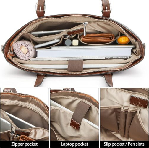 BOSTANTEN Womens Leather Laptop Tote Office Shoulder Handbag Vintage Briefcase 15.6 inch Computer Work Purse - Image 6