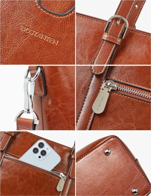 BOSTANTEN Womens Leather Laptop Tote Office Shoulder Handbag Vintage Briefcase 15.6 inch Computer Work Purse - Image 5