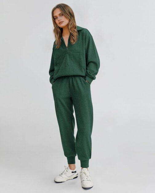 BTFBM Women's 2 Piece Tracksuit Fall Outfits 2024 Long Sleeve Half Zip Sweatshirt Sweatpants Lounge Set Sweatsuits - Image 3