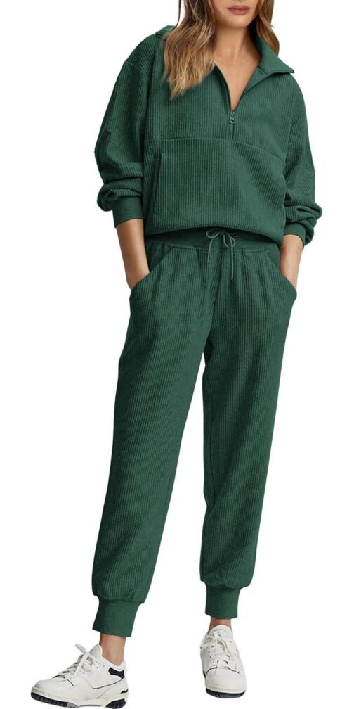 BTFBM Women's 2 Piece Tracksuit Fall Outfits 2024 Long Sleeve Half Zip Sweatshirt Sweatpants Lounge Set Sweatsuits