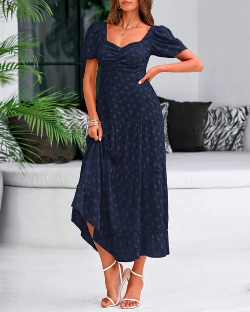 BTFBM Women's Summer Floral Dresses 2024 Casual Short Sleeve Square Neck Ruffle Long Beach Dress Loose Fit Boho Dress - Image 7