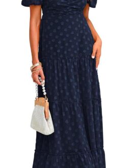BTFBM Women’s Summer Floral Dresses 2024 Casual Short Sleeve Square Neck Ruffle Long Beach Dress Loose Fit Boho Dress