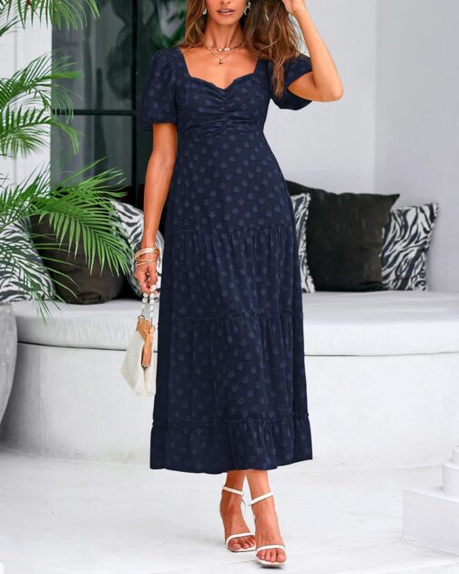 BTFBM Women's Summer Floral Dresses 2024 Casual Short Sleeve Square Neck Ruffle Long Beach Dress Loose Fit Boho Dress - Image 3