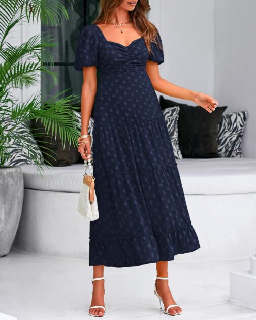 BTFBM Women's Summer Floral Dresses 2024 Casual Short Sleeve Square Neck Ruffle Long Beach Dress Loose Fit Boho Dress - Image 5