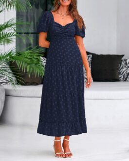 BTFBM Women’s Summer Floral Dresses 2024 Casual Short Sleeve Square Neck Ruffle Long Beach Dress Loose Fit Boho Dress