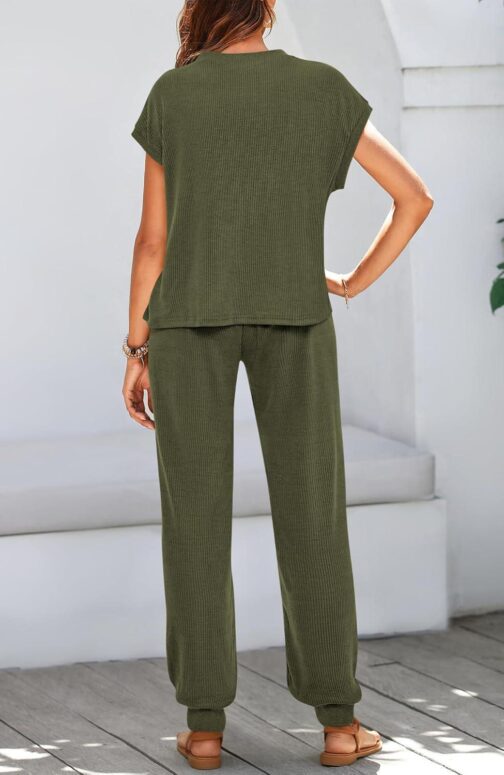 BTFBM Women's Two Piece Tracksuit Short Sleeve Tops Long Pants With Drawstring Outfits Jogger Sets - Image 5