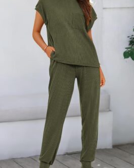 BTFBM Women’s Two Piece Tracksuit Short Sleeve Tops Long Pants With Drawstring Outfits Jogger Sets
