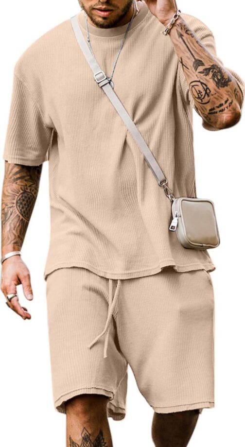 Babioboa Men's Short Sleeve Tracksuit Summer T Shirt and Shorts set 2 Pockets Oversize Two Piece Casual Daily Duty-off