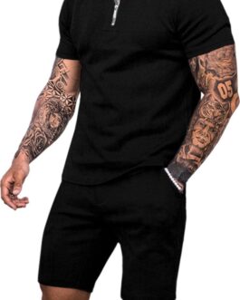 Babioboa Men’s Short Sleeve Polo Shirt and Shorts set Summer Two Piece Outfits 3 Pockets zip Tracksuit Casual Athletic Sports