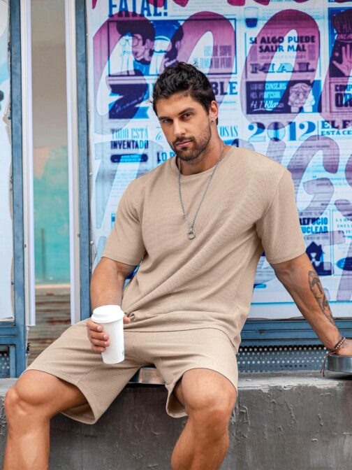Babioboa Men's Short Sleeve Tracksuit Summer T Shirt and Shorts set 2 Pockets Oversize Two Piece Casual Daily Duty-off - Image 3