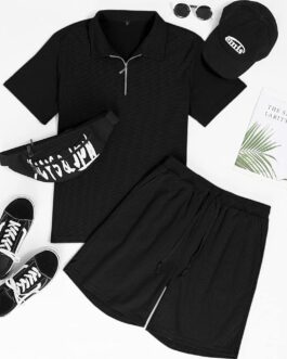 Babioboa Men’s Short Sleeve Polo Shirt and Shorts set Summer Two Piece Outfits 3 Pockets zip Tracksuit Casual Athletic Sports