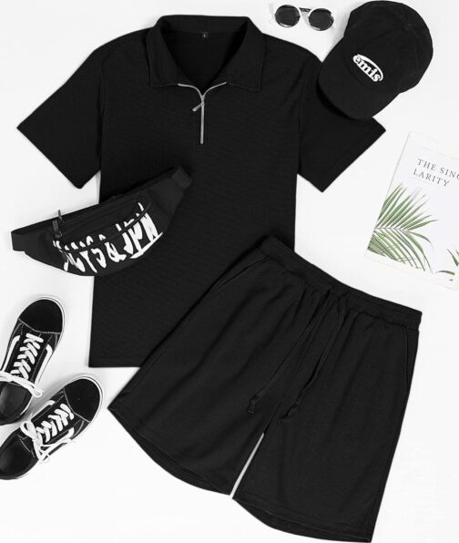Babioboa Men's Short Sleeve Polo Shirt and Shorts set Summer Two Piece Outfits 3 Pockets zip Tracksuit Casual Athletic Sports - Image 2