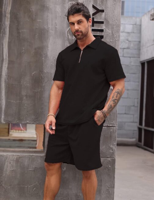 Babioboa Men's Short Sleeve Polo Shirt and Shorts set Summer Two Piece Outfits 3 Pockets zip Tracksuit Casual Athletic Sports - Image 3
