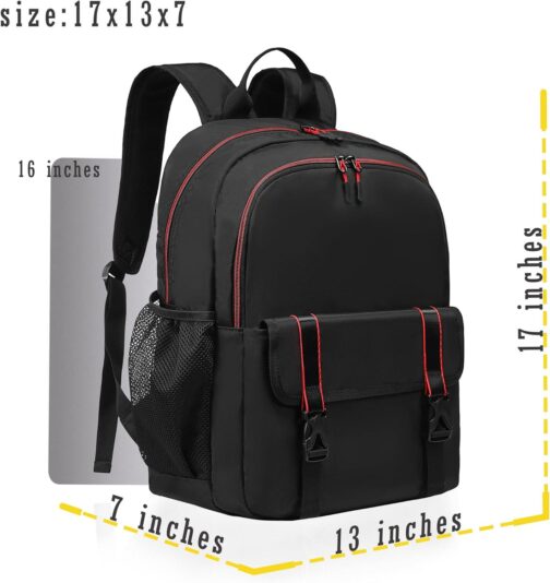 Backpack for Women and Men, 17'' Classical Nylon Bookbag with Multi-pockets Casual Daypack for College Work Travel - Image 3