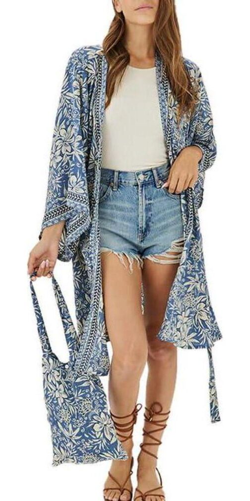 Badiya Kimono for Women Summer Collection Comfortable Long Kimono, Lightweight Ideal Swimsuit Cover Ups Matching Bag Fits S/M