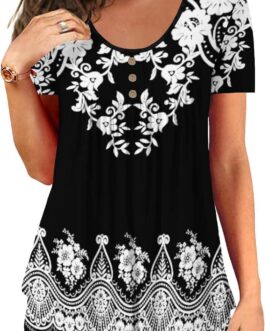 BeadChica Women’s Tunic Tops For Leggings Short Sleeve Shirts Botton Up Casual Ruched Blouses Clothes