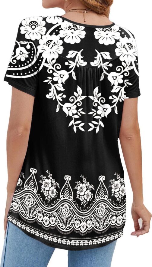 BeadChica Women's Tunic Tops For Leggings Short Sleeve Shirts Botton Up Casual Ruched Blouses Clothes - Image 4