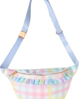 Belt Bag for Women Gingham Ruffle Crossbody Fanny Pack with Adjustable Strap,Fashion Waist Pack Bag Bum bag for Traveling Hiking Cycling Running Casual (Rainbow Plaid)