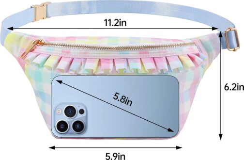 Belt Bag for Women Gingham Ruffle Crossbody Fanny Pack with Adjustable Strap,Fashion Waist Pack Bag Bum bag for Traveling Hiking Cycling Running Casual (Rainbow Plaid) - Image 4