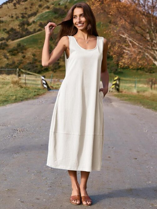 BerryGo Women's Loose Casual Midi Cotton Dresses Sundress Sleeveless Beach Summer Trendy Tank Top Dress with Pockets - Image 2